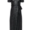 Whistles - Black Sequin Puff Sleeve Wrap Maxi Dress Sz 2