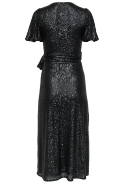 Whistles - Black Sequin Puff Sleeve Wrap Maxi Dress Sz 2