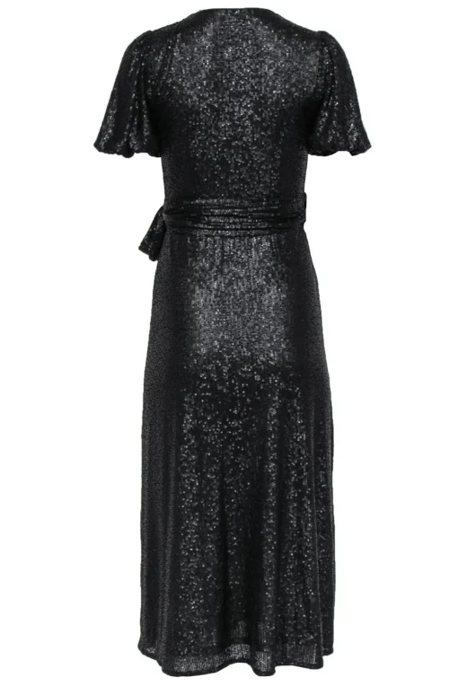 Whistles - Black Sequin Puff Sleeve Wrap Maxi Dress Sz 2