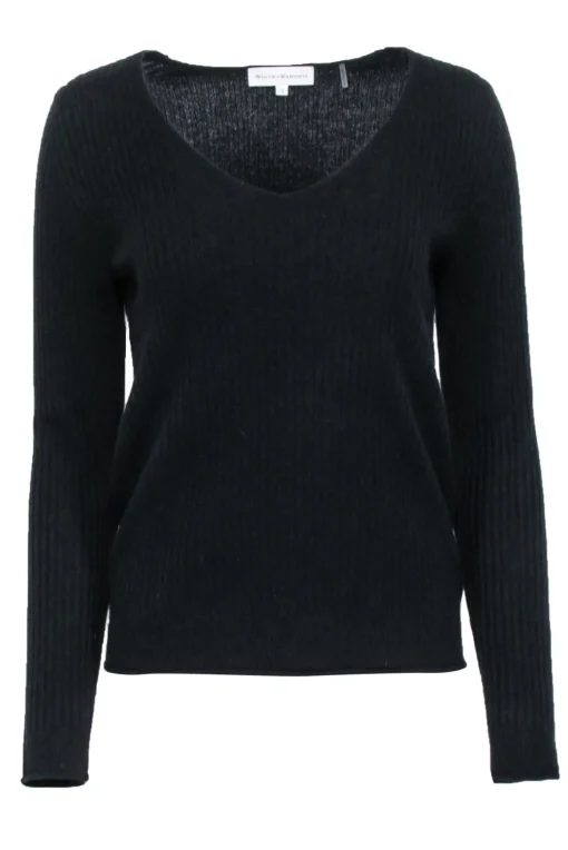 White & Warren - Black Cashmere Ribbed Sweater Sz S