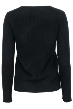 White & Warren - Black Cashmere Ribbed Sweater Sz S