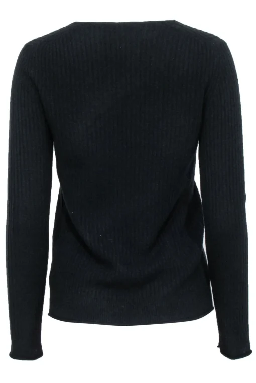 White & Warren - Black Cashmere Ribbed Sweater Sz S