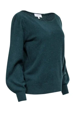 White & Warren - Green Cashmere Blouson Sleeve Sweater Sz L