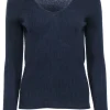 White & Warren - Navy Cashmere Ribbed Sweater Sz S