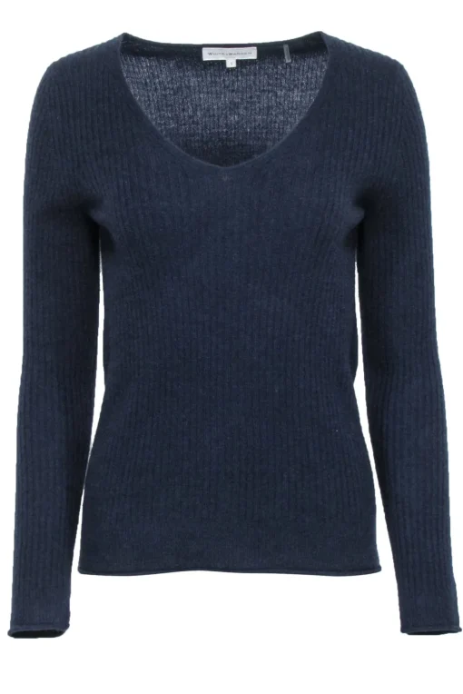 White & Warren - Navy Cashmere Ribbed Sweater Sz S