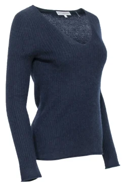 White & Warren - Navy Cashmere Ribbed Sweater Sz S