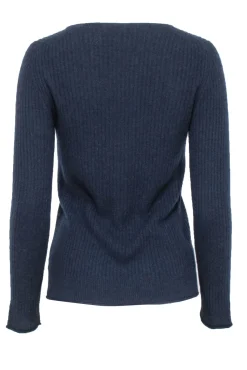 White & Warren - Navy Cashmere Ribbed Sweater Sz S