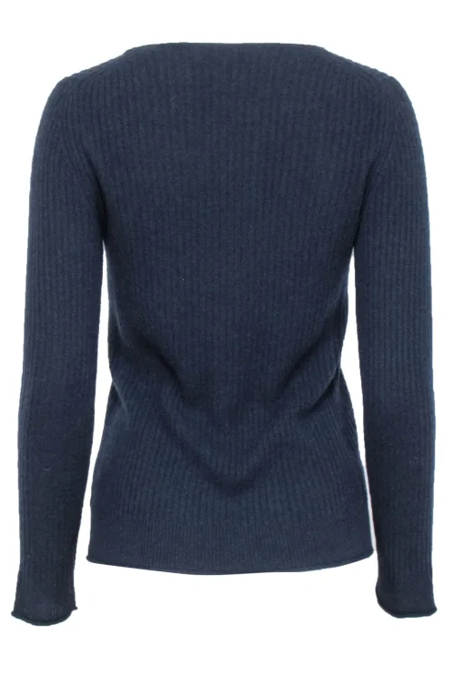 White & Warren - Navy Cashmere Ribbed Sweater Sz S