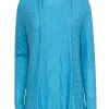 White & Warren - Turquoise Cable Knit Open Front Cashmere Cardigan Sz L