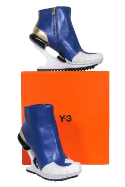 Y-3 Yohji Yamamoto - Blue Leather Abstract Bootie Sz 6.5