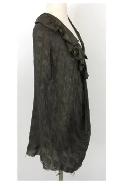 Yigal Azrouel - Army Green & Gold Silk Blend Ruffle Blouse Sz 4