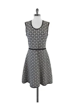 Yigal Azrouel - Black & White Print Fit & Flare Dress Sz L
