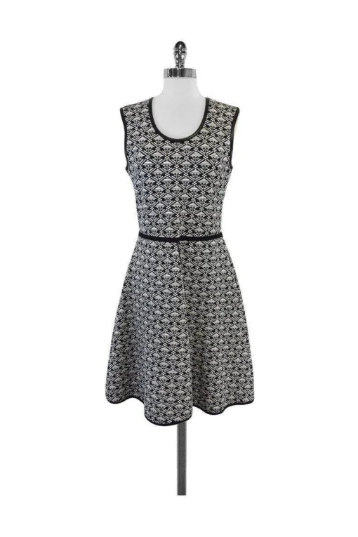 Yigal Azrouel - Black & White Print Fit & Flare Dress Sz L
