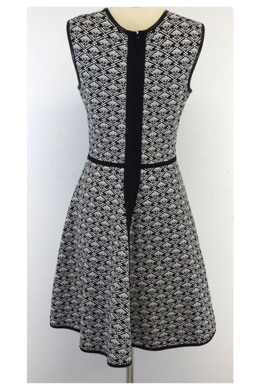 Yigal Azrouel - Black & White Print Fit & Flare Dress Sz L