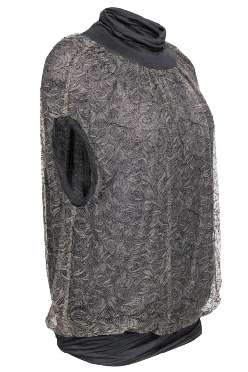 Yigal Azrouel - Olive Green & Gray Draped Lace Blouse Sz 6