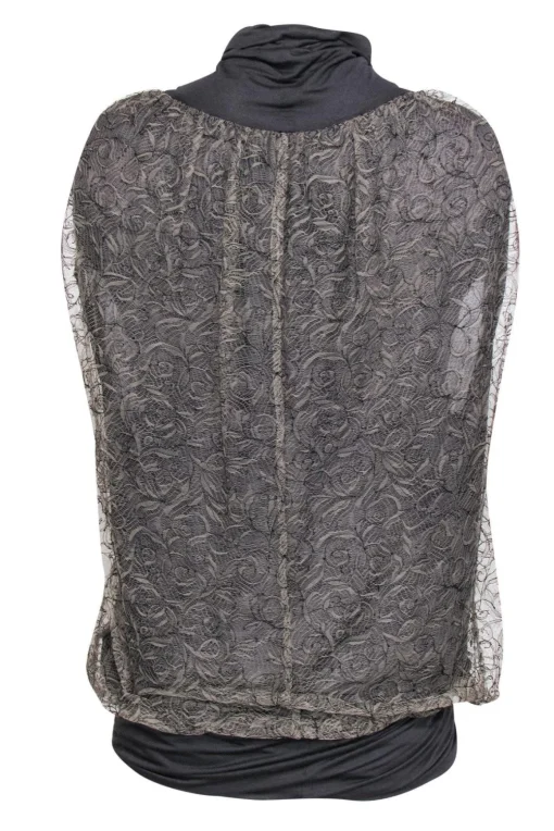 Yigal Azrouel - Olive Green & Gray Draped Lace Blouse Sz 6