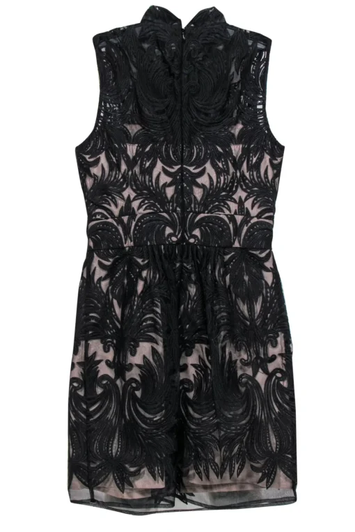Yoana Baraschi - Black Swirled Mesh Mock Neck Cocktail Dress Sz 00