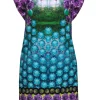 Yoana Baraschi - Blue & Purple Flower Print Dress w/ Garden Scene Sz 4