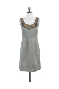 Yoana Baraschi - Grey Floral Embellished Neckline Dress Sz 4