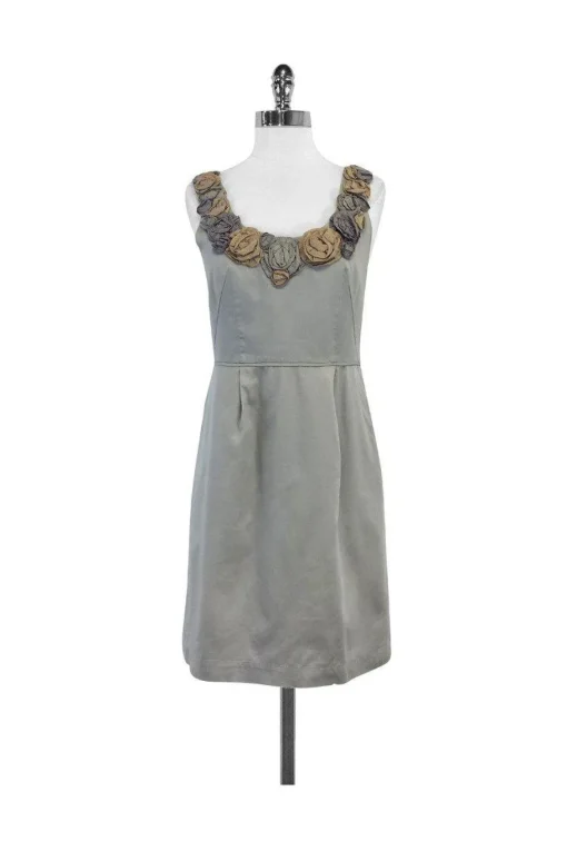 Yoana Baraschi - Grey Floral Embellished Neckline Dress Sz 4