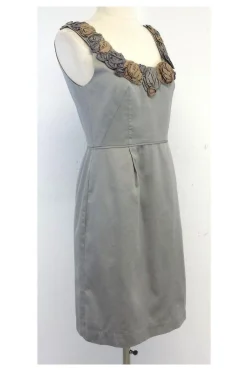 Yoana Baraschi - Grey Floral Embellished Neckline Dress Sz 4