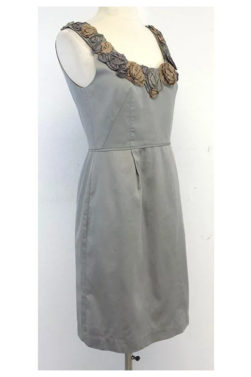 Yoana Baraschi - Grey Floral Embellished Neckline Dress Sz 4