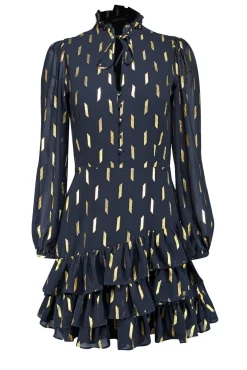 Yumi kim - Black & Gold Metallic Print Long Sleeve Dress Sz XS