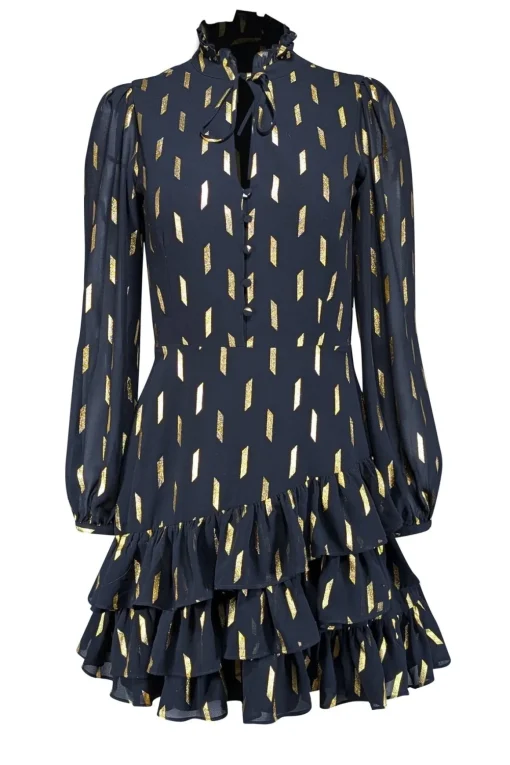 Yumi kim - Black & Gold Metallic Print Long Sleeve Dress Sz XS