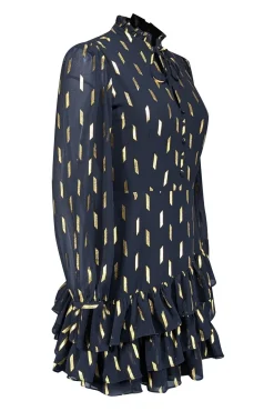 Yumi kim - Black & Gold Metallic Print Long Sleeve Dress Sz XS