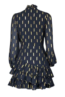 Yumi kim - Black & Gold Metallic Print Long Sleeve Dress Sz XS