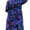 Yumi Kim - Black & Purple One Shoulder Dress w/ Flounce Hem Sz XS