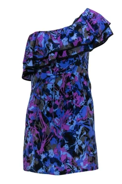 Yumi Kim - Black & Purple One Shoulder Dress w/ Flounce Hem Sz XS