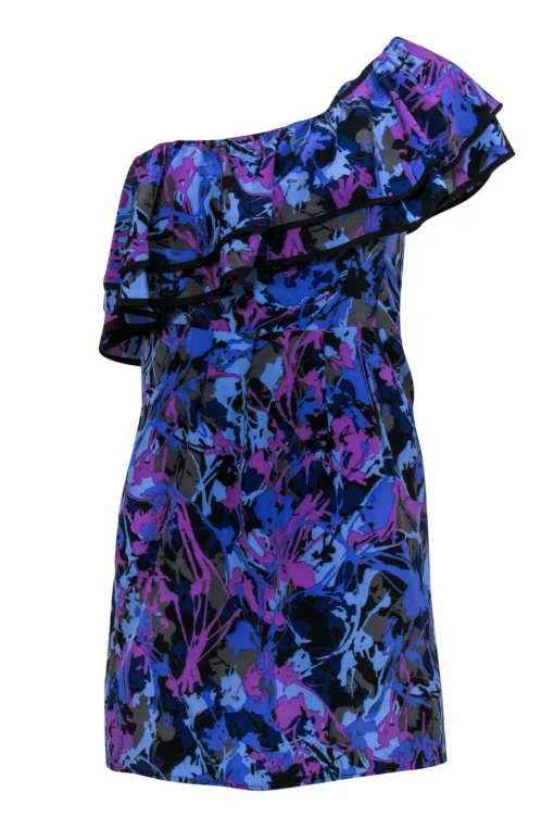 Yumi Kim - Black & Purple One Shoulder Dress w/ Flounce Hem Sz XS