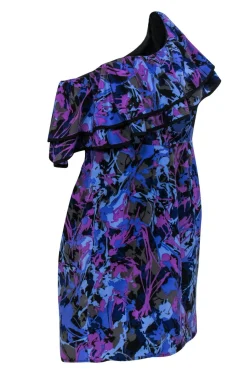 Yumi Kim - Black & Purple One Shoulder Dress w/ Flounce Hem Sz XS