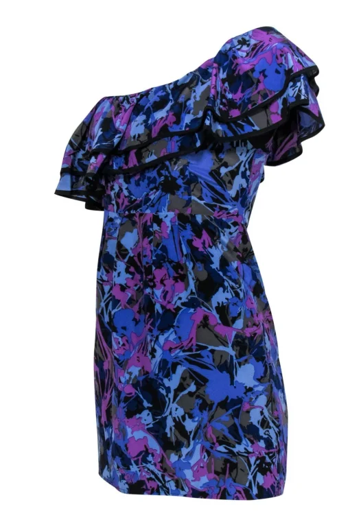 Yumi Kim - Black & Purple One Shoulder Dress w/ Flounce Hem Sz XS