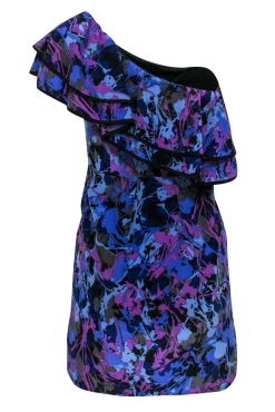 Yumi Kim - Black & Purple One Shoulder Dress w/ Flounce Hem Sz XS