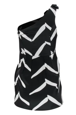 Yumi Kim - Black & White Printed One-Shoulder Silk Mini Dress Sz S