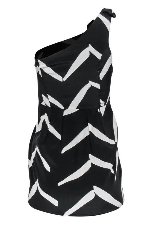 Yumi Kim - Black & White Printed One-Shoulder Silk Mini Dress Sz S