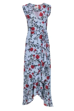 Yumi Kim - Blue w/ Red Froral Print Wrap Maxi Dress Sz XS
