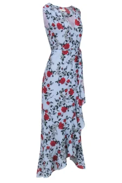 Yumi Kim - Blue w/ Red Froral Print Wrap Maxi Dress Sz XS
