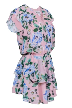 Yumi Kim - Blush Pink & Blue Floral Print Tiered Bottom Skirt Sz M