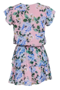 Yumi Kim - Blush Pink & Blue Floral Print Tiered Bottom Skirt Sz M