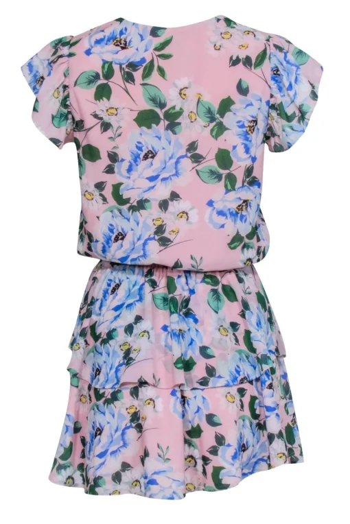 Yumi Kim - Blush Pink & Blue Floral Print Tiered Bottom Skirt Sz M