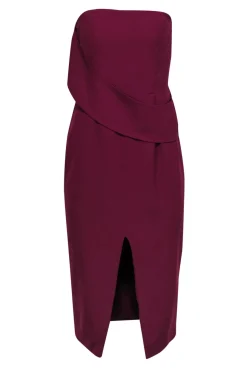 Yumi Kim - Deep Purple Draped Strapless Sheath Dress w/ Front Slit Sz M