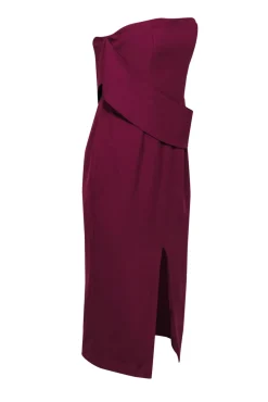 Yumi Kim - Deep Purple Draped Strapless Sheath Dress w/ Front Slit Sz M