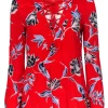 Yumi Kim - Red Floral Print Lace-Up Silk Blouse Sz XS