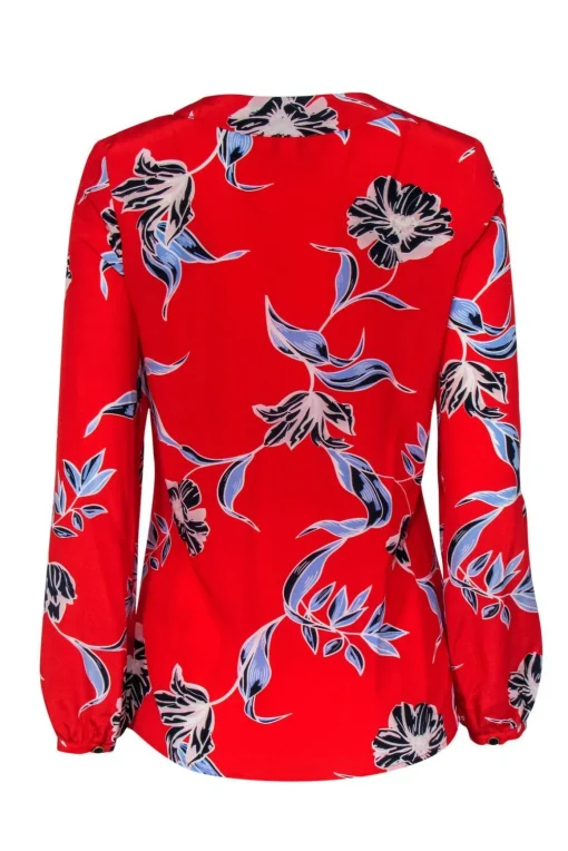 Yumi Kim - Red Floral Print Lace-Up Silk Blouse Sz XS