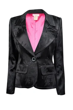 Yves Saint Laurent - Black Floral Satin Brocade Blazer Sz 6