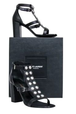 Yves Saint Laurent - Black Studded Front Strappy Pumps Sz 11