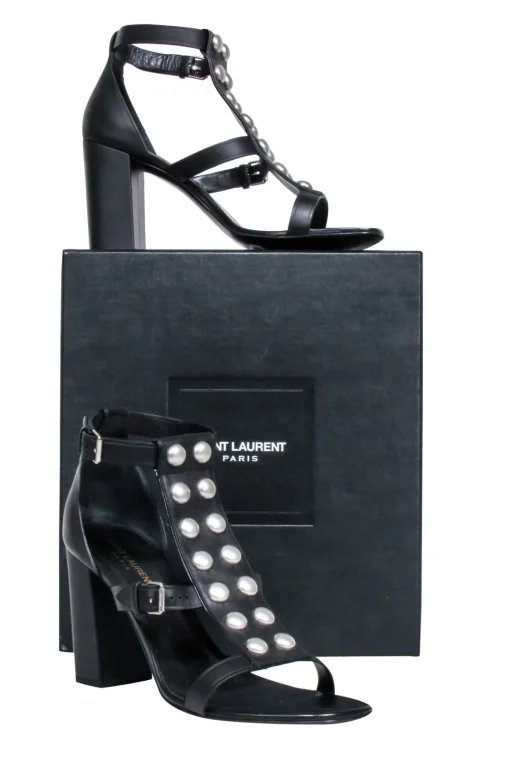 Yves Saint Laurent - Black Studded Front Strappy Pumps Sz 11